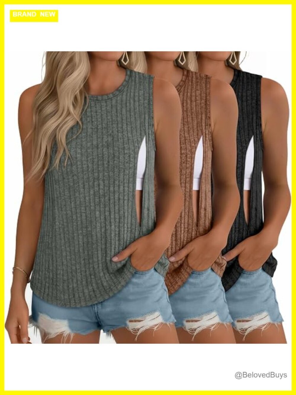 3 Pack Nursing Tank Tops Hidden Zip Maternity Tanks Sleeveless Crew Neck